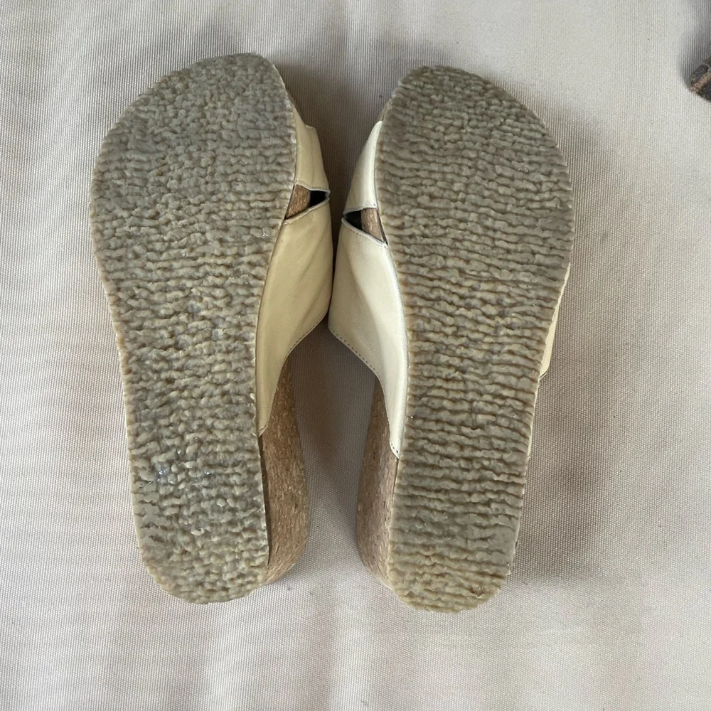 Clorinda‎ Antinori Leather Cork Wedge Platform Slide in Cream Size 8